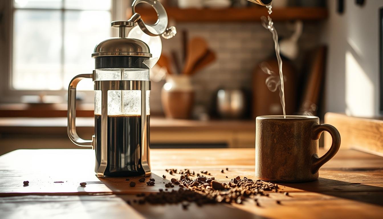 French press coffee brewing